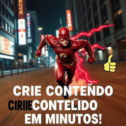 The Flash running through the streets of Gotham City at night, wearing a striking red leather jacket with gold trim instead of his usual attire