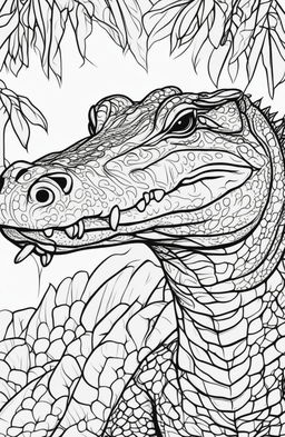 A simple, yet detailed digital sketch of a crocodile in black and white