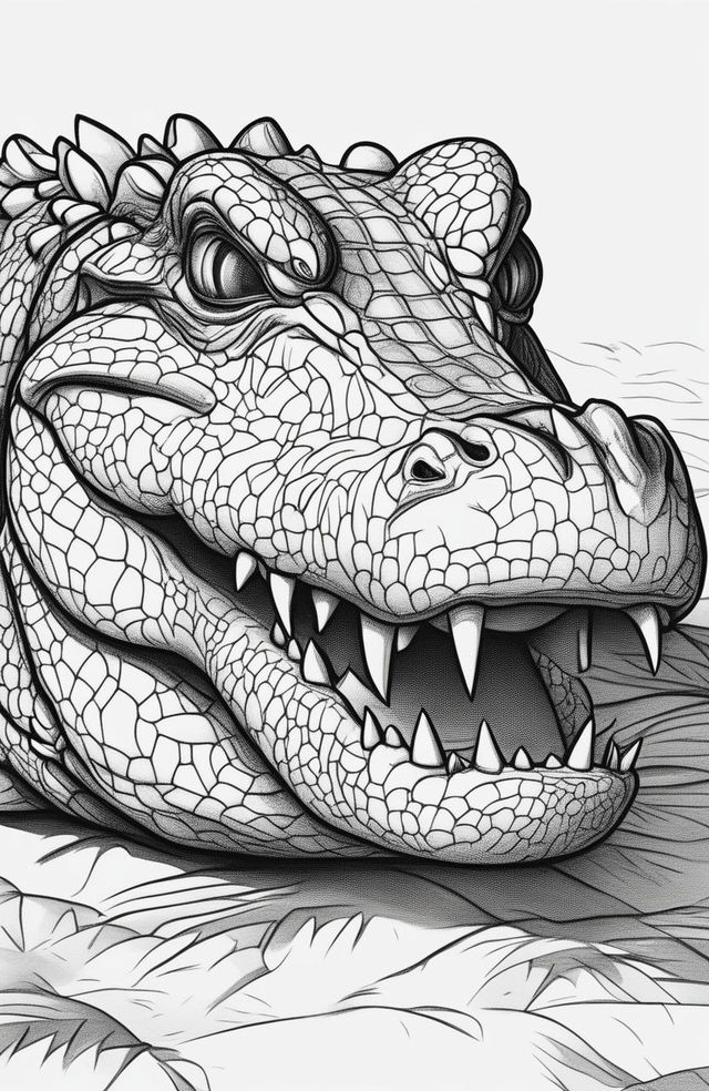 A simple, yet detailed digital sketch of a crocodile in black and white