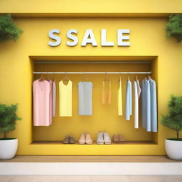 A high-quality digital art image depicting a retail display filled with summer clothes