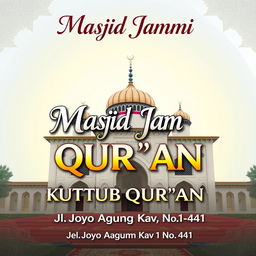A beautifully designed advertisement or media banner featuring a prominent mosque with a traditional and elegant architectural style