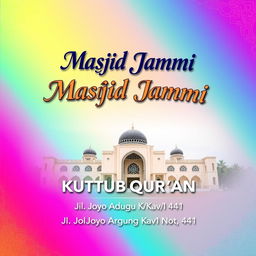 A beautifully designed advertisement or media banner featuring a prominent mosque with a traditional and elegant architectural style