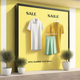 A high-quality digital art image depicting a retail display filled with summer clothes