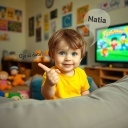 A child sitting on a cozy sofa watching television