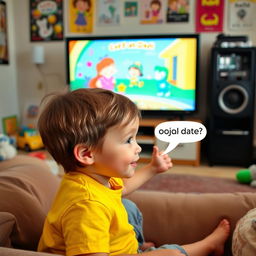 A child sitting on a cozy sofa watching television
