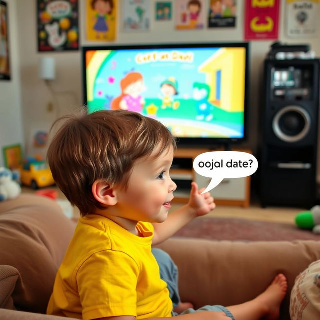 A child sitting on a cozy sofa watching television