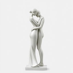 An abstract and minimalist sculpture symbolizing love, featuring a simple design of a woman and a man intertwined, with their bodies elegantly posed to convey affection