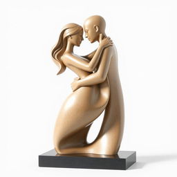 An abstract and minimalist sculpture symbolizing love, featuring a simple design of a woman and a man intertwined, with their bodies elegantly posed to convey affection