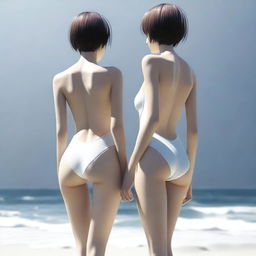 A tastefully rendered digital art image, featuring two slender figures with short hair and attractive features