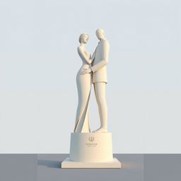 An abstract and minimalist depiction of a statue featuring a simple woman and man standing together, symbolizing love