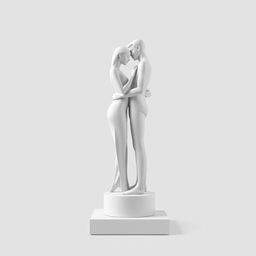 An abstract and minimalist depiction of a statue featuring a simple woman and man standing together, symbolizing love
