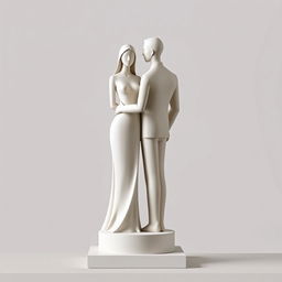 An abstract and minimalist depiction of a statue featuring a simple woman and man standing together, symbolizing love