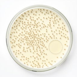 An overhead view of a petri dish containing a Zone of Inhibition experiment