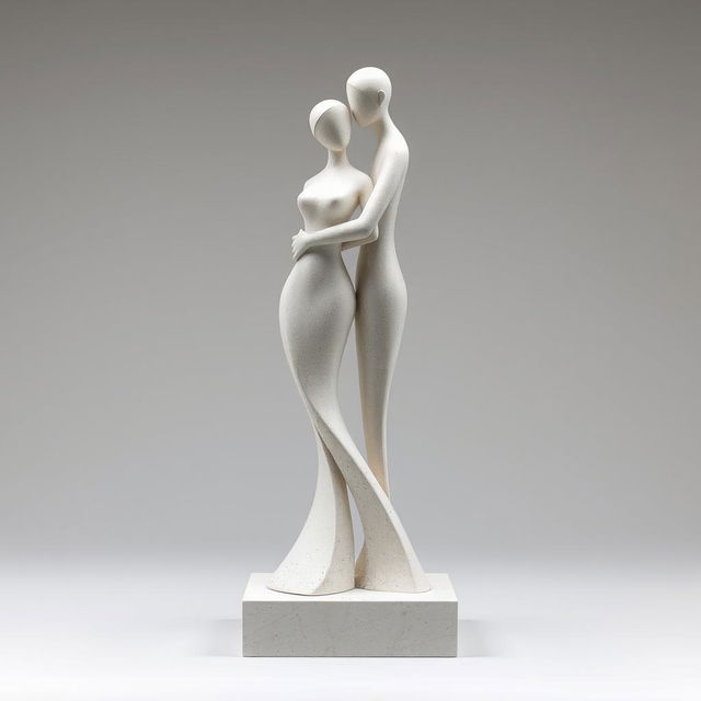 A highly minimalist and uniquely abstract representation of a statue featuring a simple yet distinctive woman and man, symbolizing the ultimate form of love