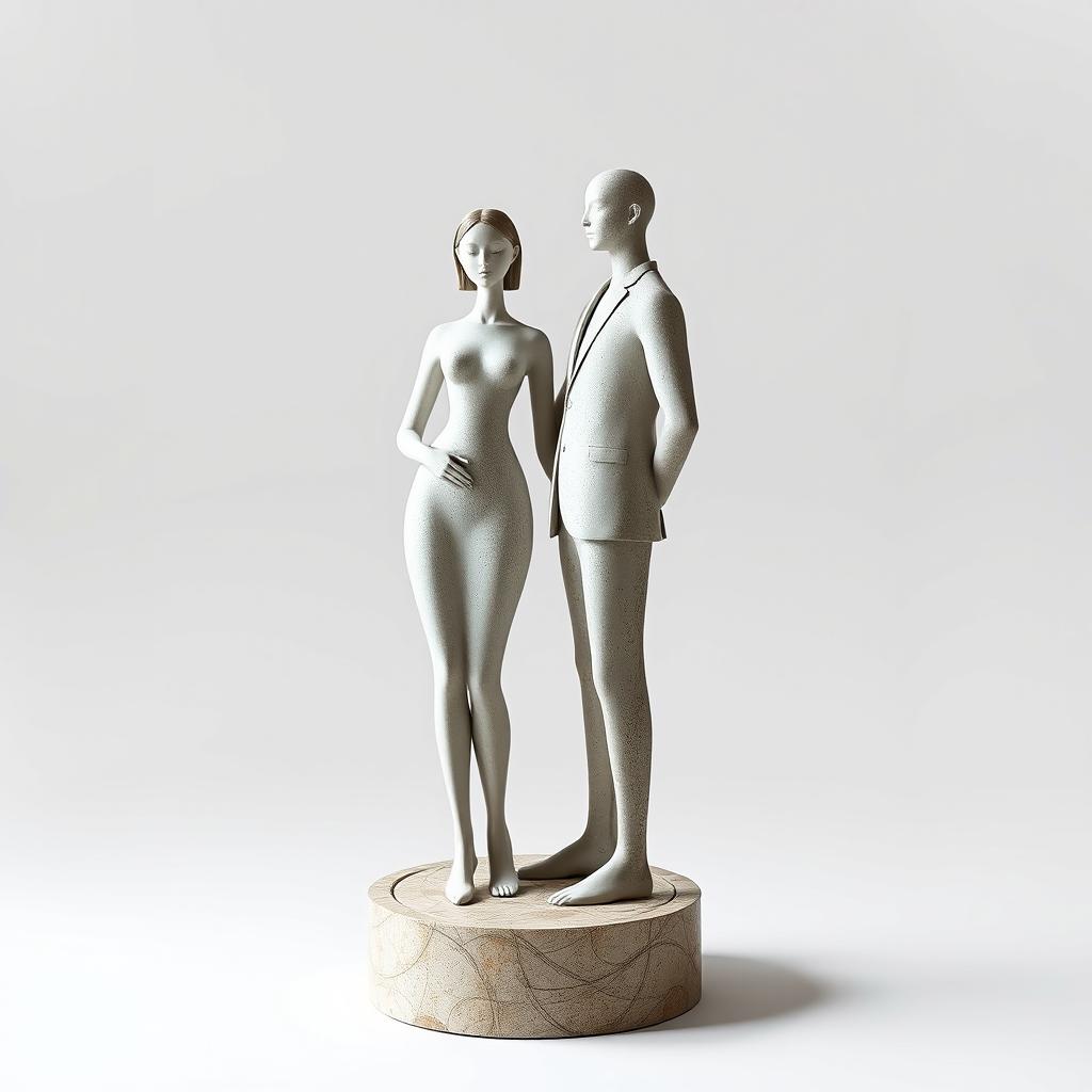 A highly minimalist and uniquely abstract representation of a statue featuring a simple yet distinctive woman and man, symbolizing the ultimate form of love