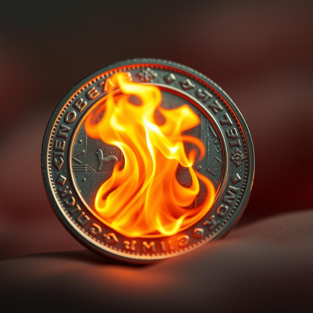 A mesmerizing depiction of a coin, its surface gleaming with intricate details like engravings and a metallic sheen