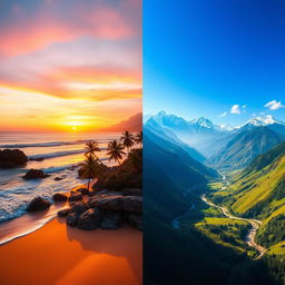 A stunning digital artwork seamlessly merging two distinct landscapes into one harmonious scene