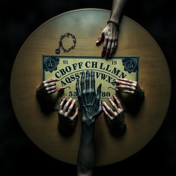 A top-down view of a terrifying scene featuring an oval table