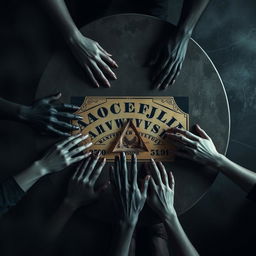 A top-down view of a terrifying scene featuring an oval table