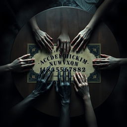 A top-down view of a terrifying scene featuring an oval table