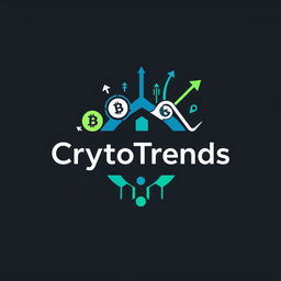 A modern and minimalist logo design for 'CryptoTrends', combining a technological and dynamic feel with professionalism and creative elements