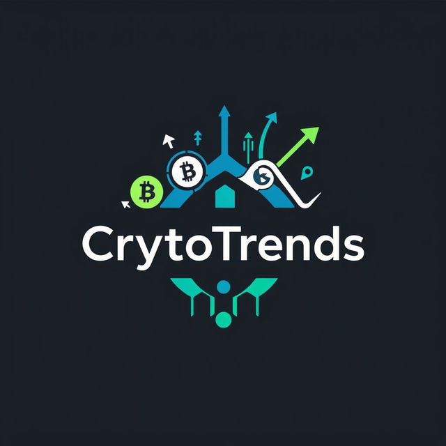 A modern and minimalist logo design for 'CryptoTrends', combining a technological and dynamic feel with professionalism and creative elements