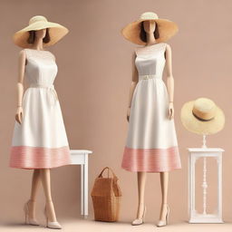 This image showcases a mannequin elegantly dressed in summer clothing