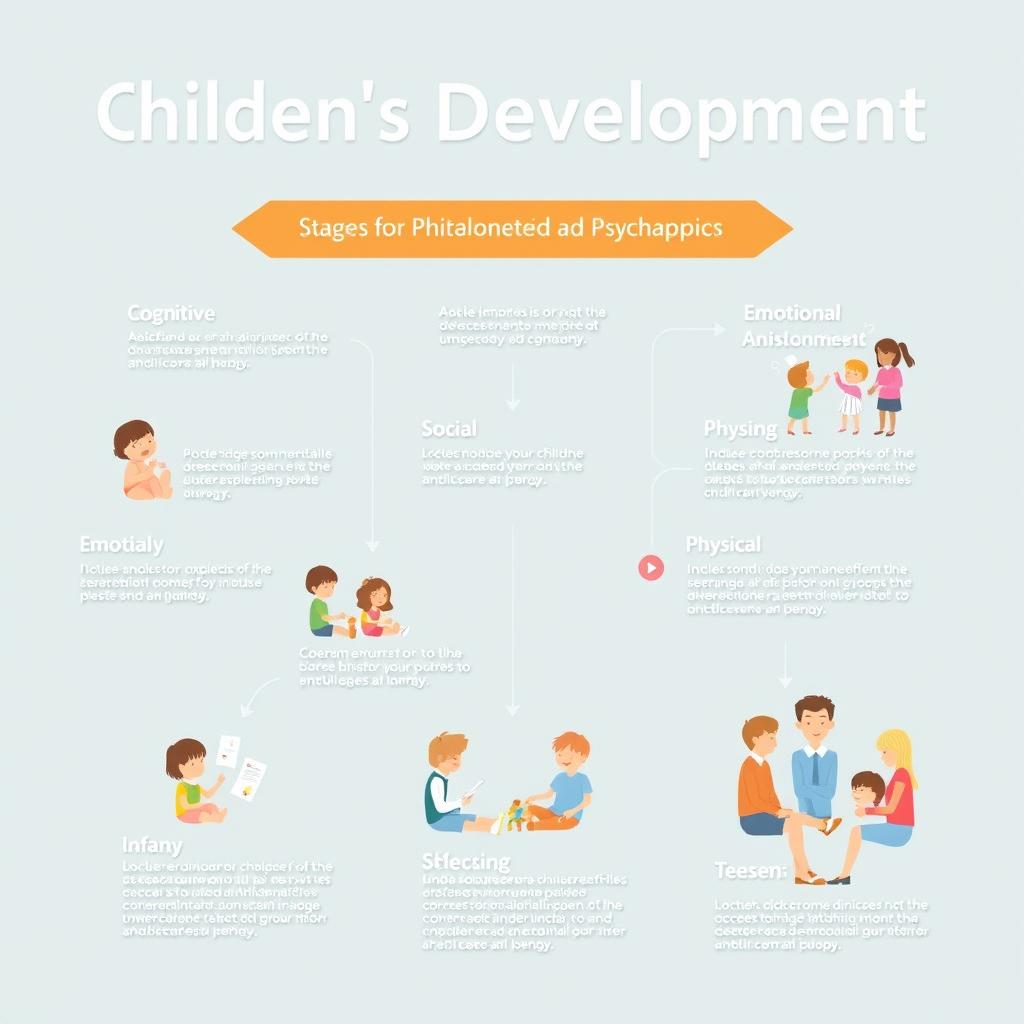 A visually engaging infographic illustrating various stages of children's development in psychology
