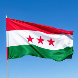 The flag of Syria featuring its distinctive horizontal stripes: a vibrant green stripe on the top, a white stripe in the middle, and a red stripe at the bottom