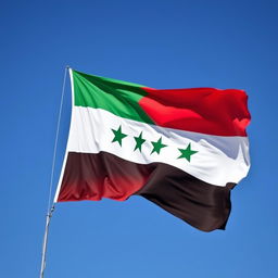 The flag of Syria featuring its distinctive horizontal stripes: a vibrant green stripe on the top, a white stripe in the middle, and a red stripe at the bottom