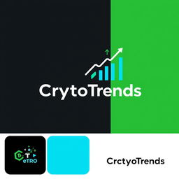 A logo design for 'CryptoTrends' that embodies themes of cryptocurrency, investment, and financial technology