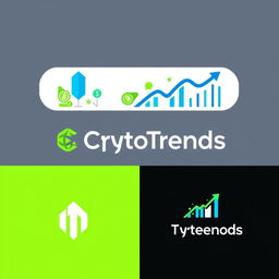 A logo design for 'CryptoTrends' that embodies themes of cryptocurrency, investment, and financial technology