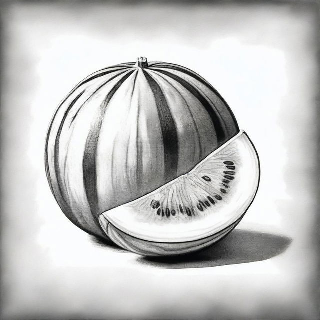 A black and white pencil sketch capturing the essence of a watermelon