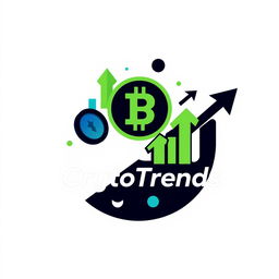 A logo design for 'CryptoTrends' that embodies themes of cryptocurrency, investment, and financial technology