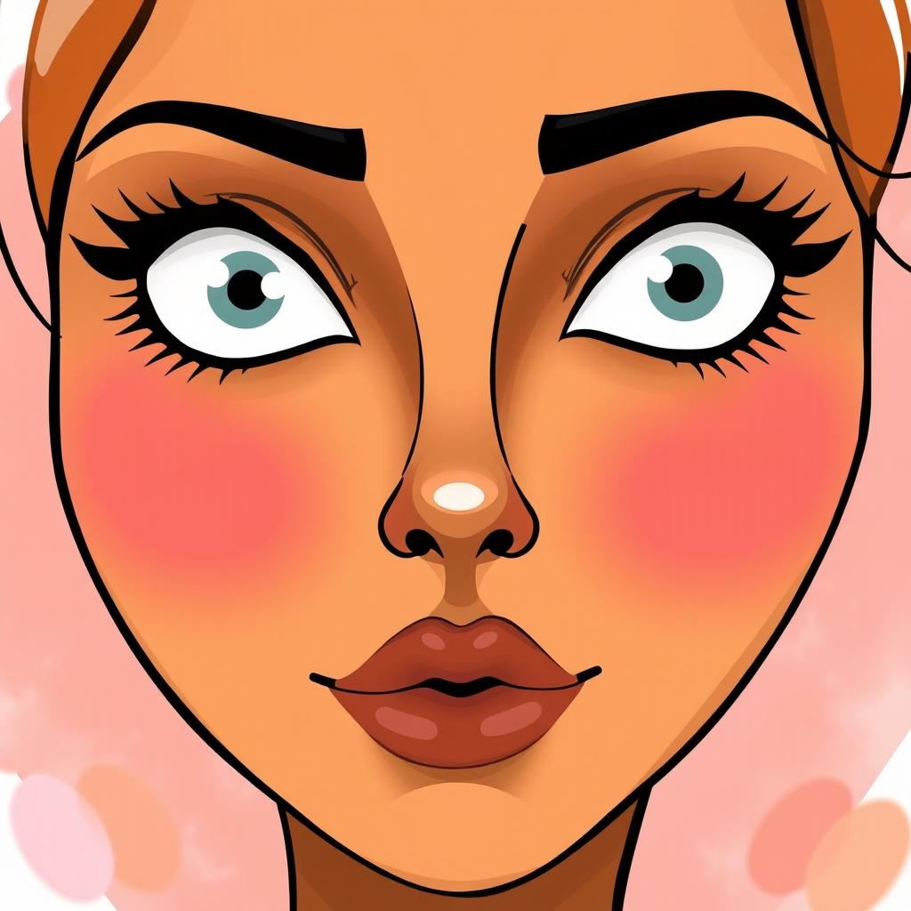 A stylized abstract representation of a face, featuring large expressive eyes, full lips, and an artistic interpretation of a nose added to complete the facial structure