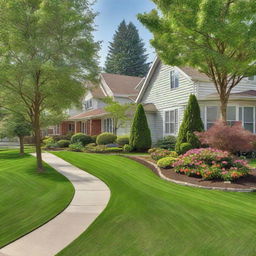 This is a high-resolution photograph showcasing the landscaping of a residential area