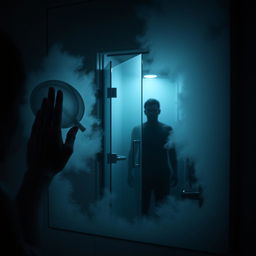 A scene of tension and eeriness in a bathroom