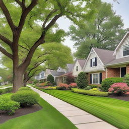 This is a high-resolution photograph showcasing the landscaping of a residential area