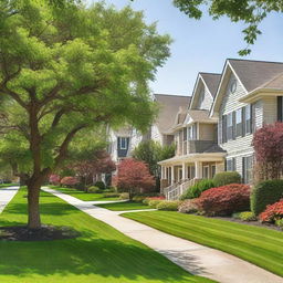 This is a high-resolution photograph showcasing the landscaping of a residential area