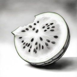 Another black and white pencil drawing, this time showcasing a different perspective of a watermelon