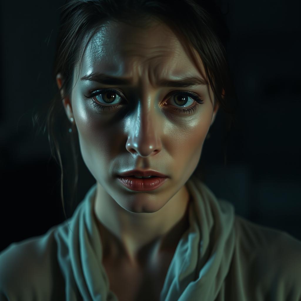 A dramatic scene depicting a woman in a moment of deep emotional distress