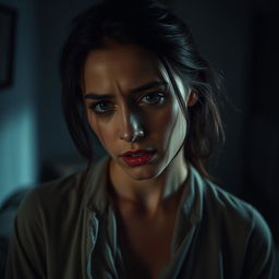 A dramatic scene depicting a woman in a moment of deep emotional distress