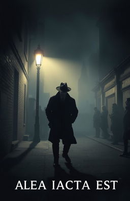 A captivating scene from a detective novel titled 'Alea Iacta Est'