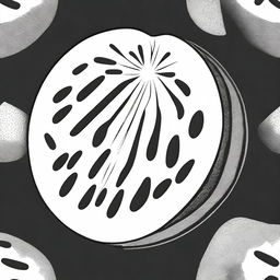 A high-quality, black and white illustration featuring a watermelon