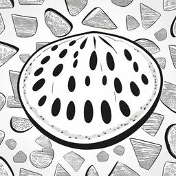 A high-quality, black and white illustration featuring a watermelon