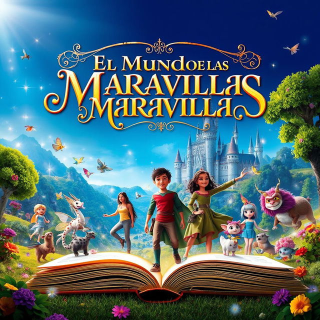 A movie poster featuring a whimsical fairy tale scene depicting magical creatures and enchanted landscapes