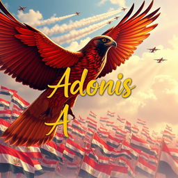 A vibrant and poignant image of a huge, majestic falcon soaring elegantly, symbolizing Egypt's victory in the Yom Kippur War