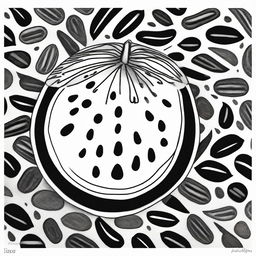 A black and white sharpie drawing, featuring a watermelon