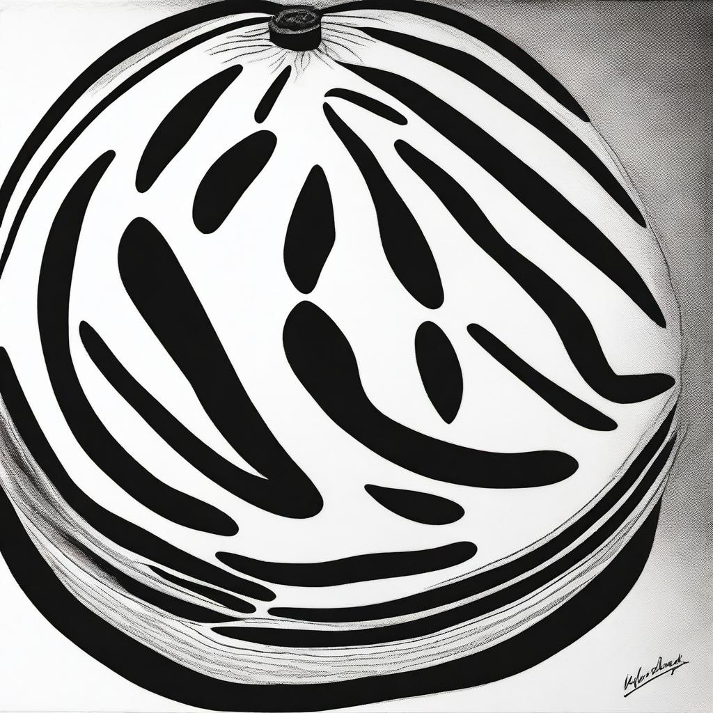 A striking black and white sharpie drawing that displays a watermelon