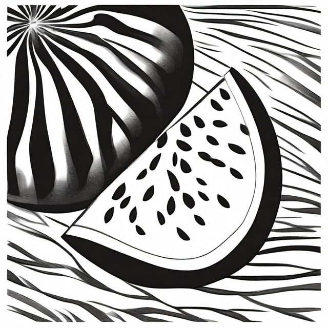 A striking black and white sharpie drawing that displays a watermelon